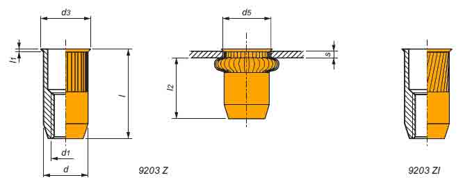 specialinsert 9203Z стальная гаечная заклепка цилиндрическая шлицевая с уменьшенным буртиком